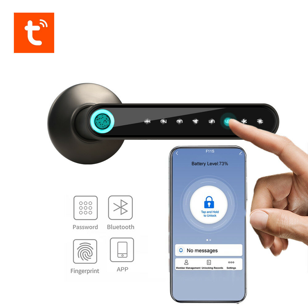 Wafu wf-016 tuya app fingerprint smart lock bluetooth door knob keyless entry front door lock with with tuya app