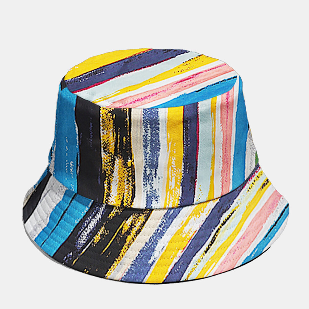 

Unisex Cotton Colorful Stripes Pattern Fashion Sunshade Bucket Hat