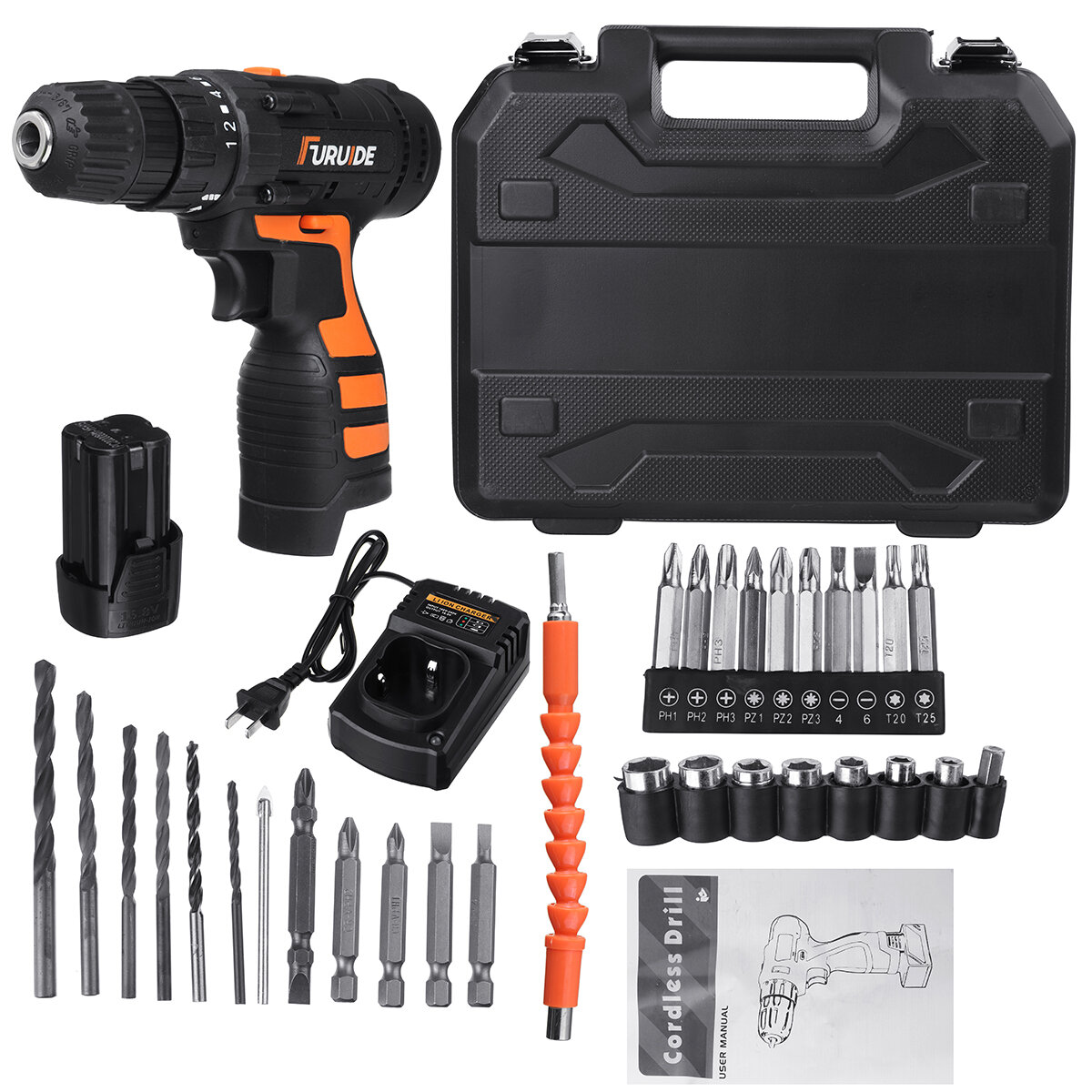 16.8V Electric Drill 2 Speed Electric Cordless Drill Electric Screwdriver Driver with Bits Set and Batteries