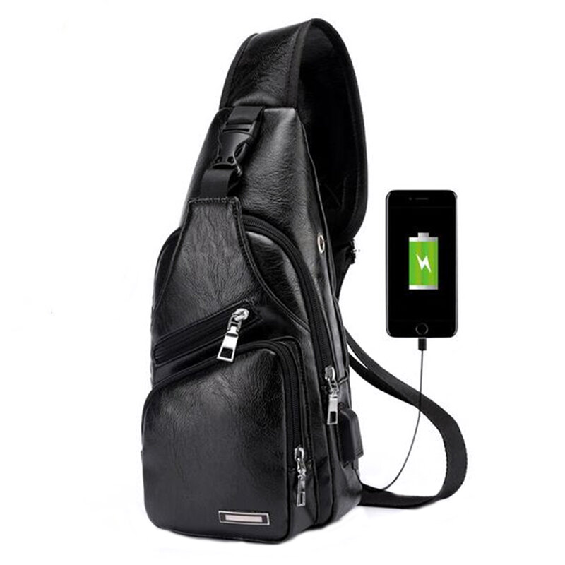 Erkek Anti Hırsızlık Crossbody Çanta USB PU Şarj Omuz Çanta Kampçılık Göğüs Bel Paketi