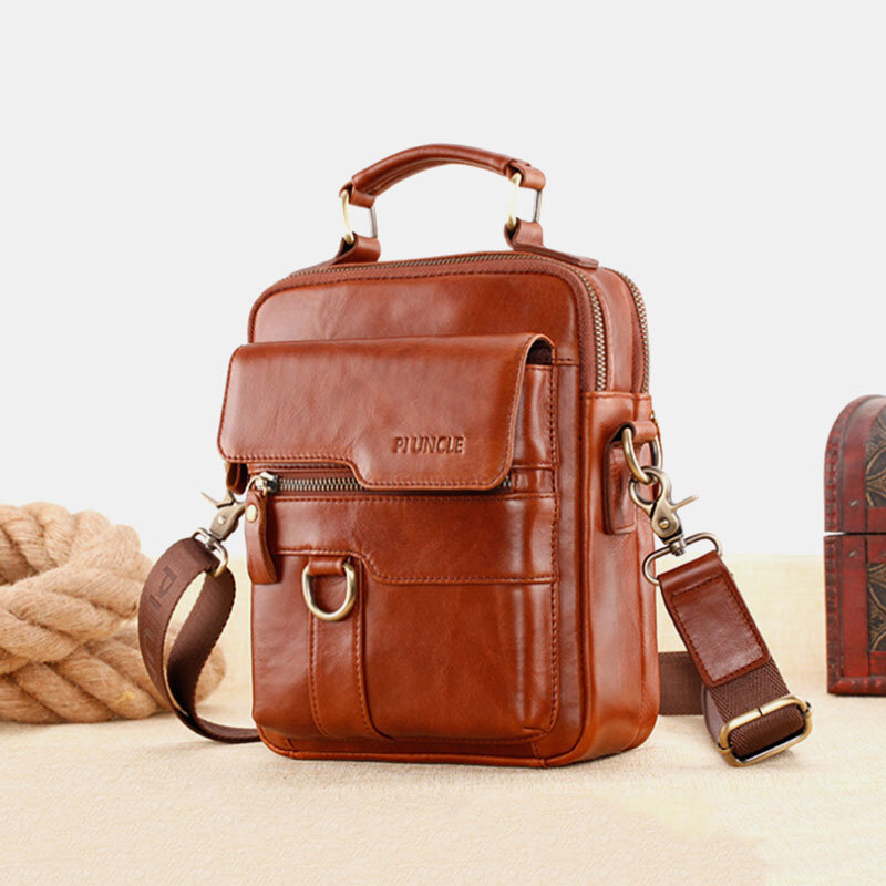 Men Genuine Leather Large Capacity Messenger Bag Crossbody Bag Shoulder Bag Hand - US$59.99