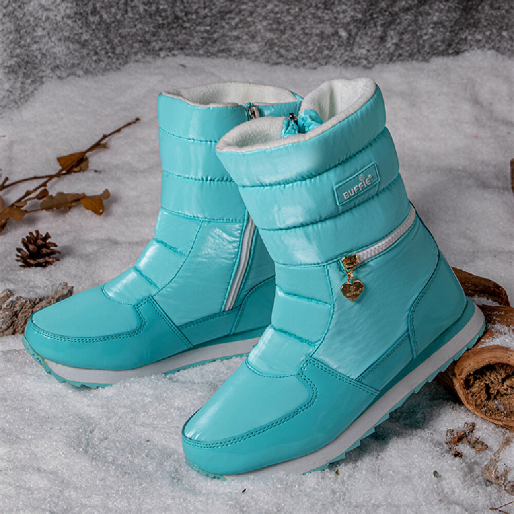 51% OFF on Women Warm Furry Lining Waterproof Zipper Mid Calf Snow Boots