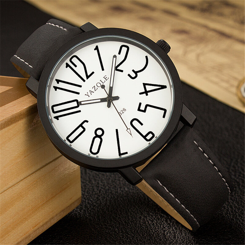 

Yazole 326 Fashion Casual Men Watch Large Dial 3ATM Waterproof Luminous Pointers Leather Strap Quartz Watch