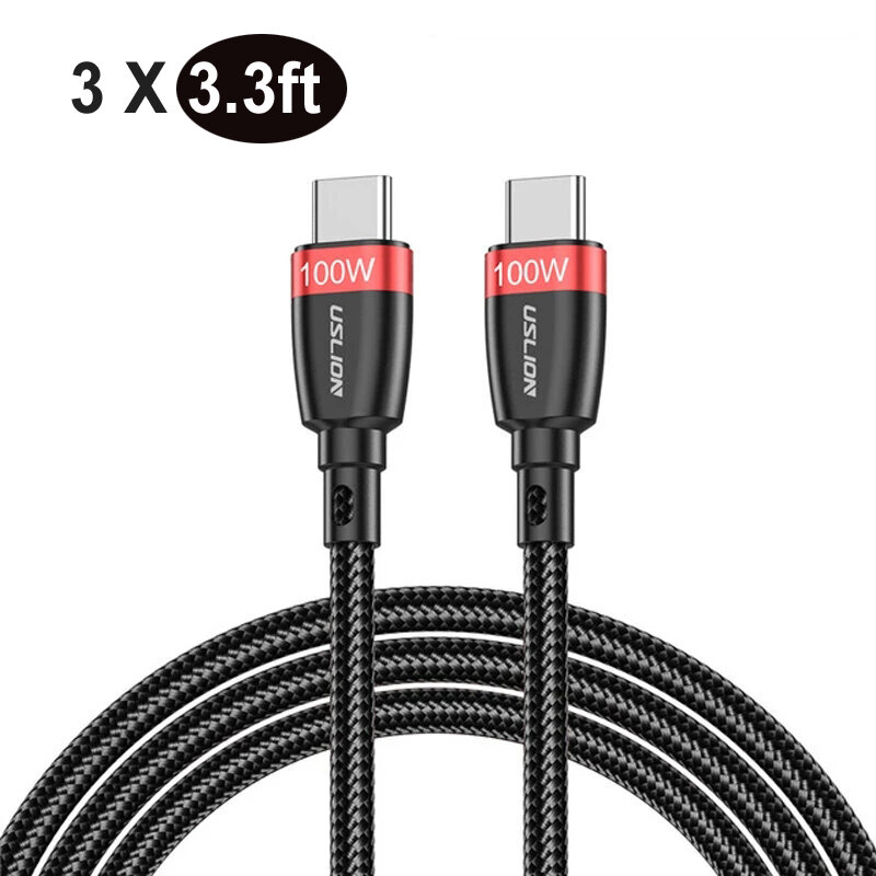 

【3 Pack】USLION 100W 5A USB-C to USB-C Cable 1M/3.3ft PD3.0 Power Delivery Cable QC4.0 Quick Charge Data Sync Cord For Hu