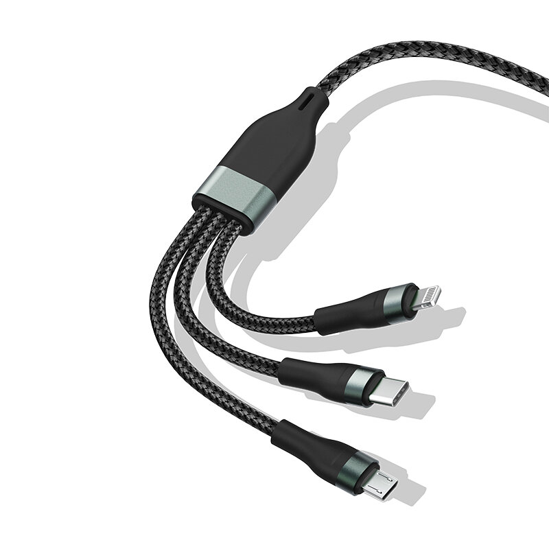 

BYZ X7 100 Вт 6A USB-A до Type-C/iP/микро Кабель для быстрой зарядки и передачи данных Медь Core Line длиной 1,2 м для i
