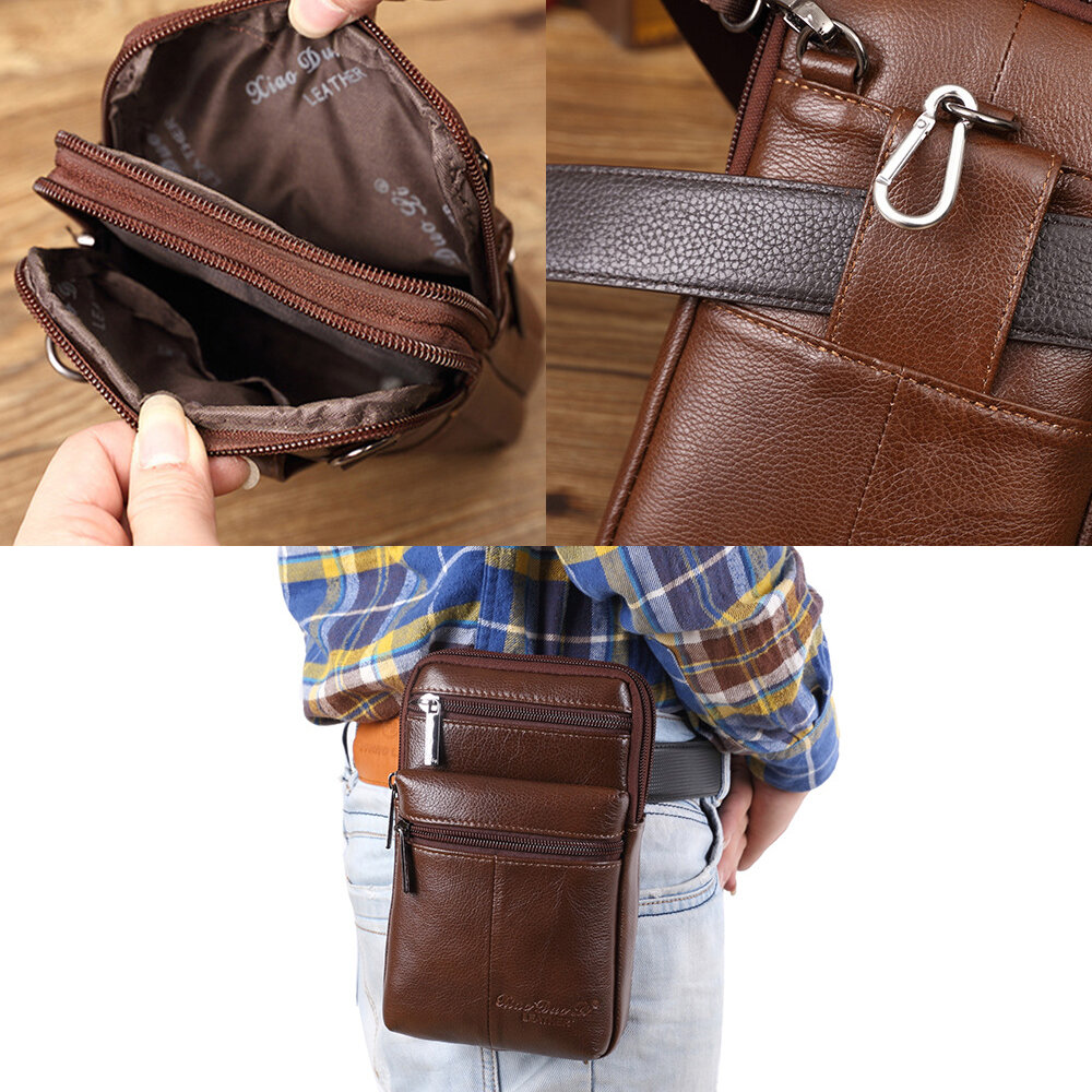 Men's Genuine Leather Mini Multifunctional Messenger 7 Inch Phone Bag Waist Bag Crossbody Bag