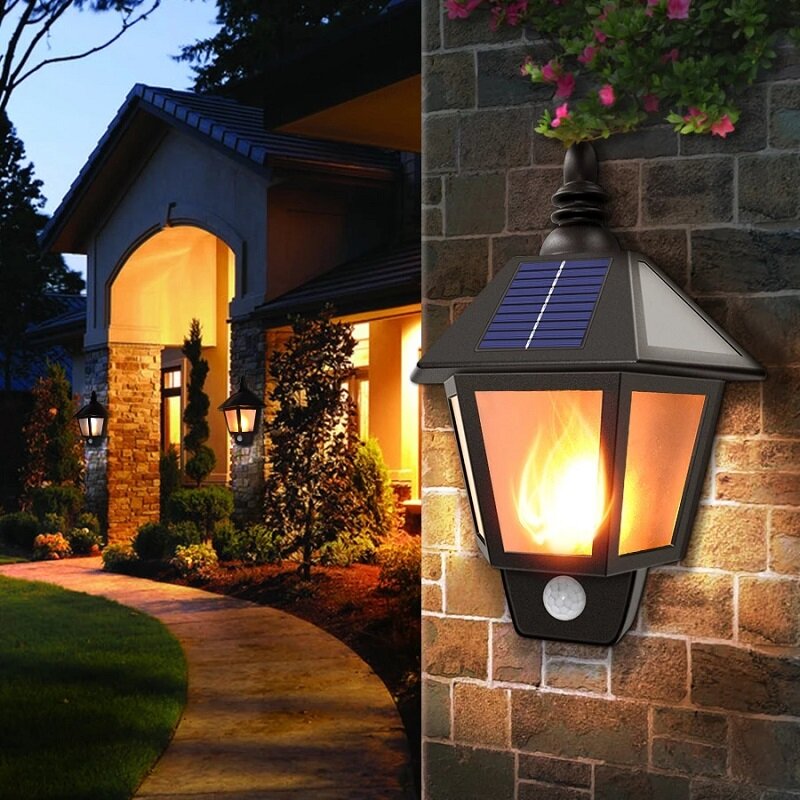 

LED Solar Flame Flickering Dancing Wall Lamp Outdoor Waterproof Solar Landscape Decoration Lighting Security Light