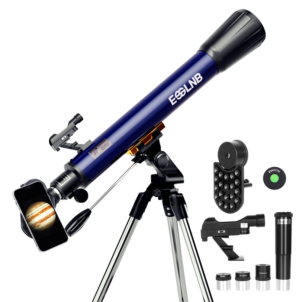 [US Direct] ESSLNB 525X Astronomical Telescope 70mm Telescopes with K4/10/20 Eyepieces for Adults Kids Beginners Erect-Image Refractor Telescope with Stainless Steel Tripod Phone Mount and Red Dot Finderscope ES2014