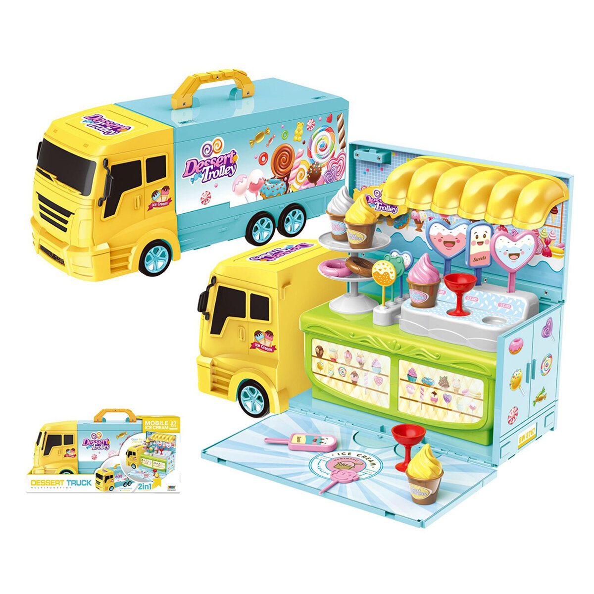 2 in 1 keuken ijs auto gereedschap set auto keuken koken auto speelgoed speelset afneembare huis spe