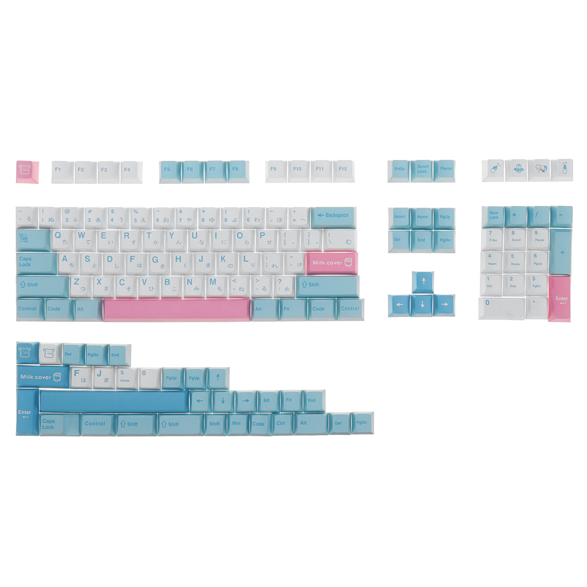 142 Keys Milk Cover Keycap Set PBT Sublimation Cherry Profile Japanese Custom Keycaps for Mechanical Keyboard