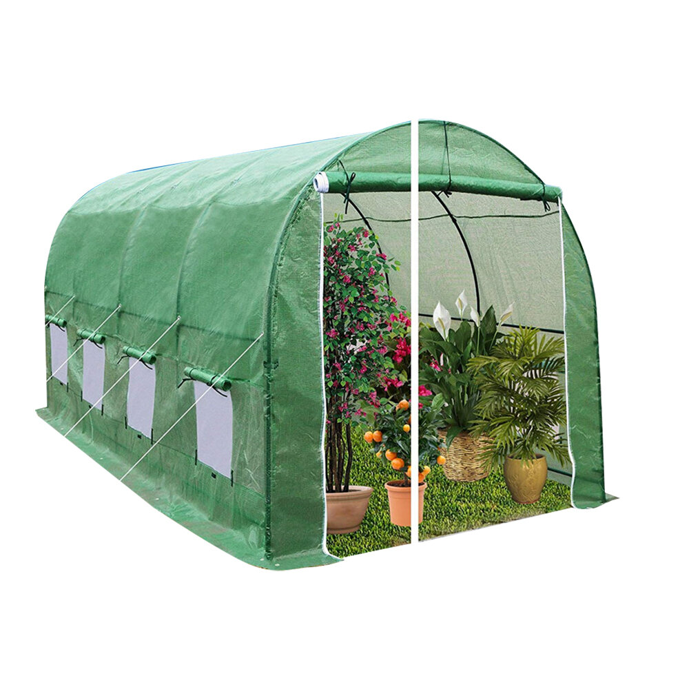 360 x 215 x 220cm Durable Large Greenhouse Insulation Walk in Outdoor Plant Gardening Hot Tunnel Greenhouse with Stand