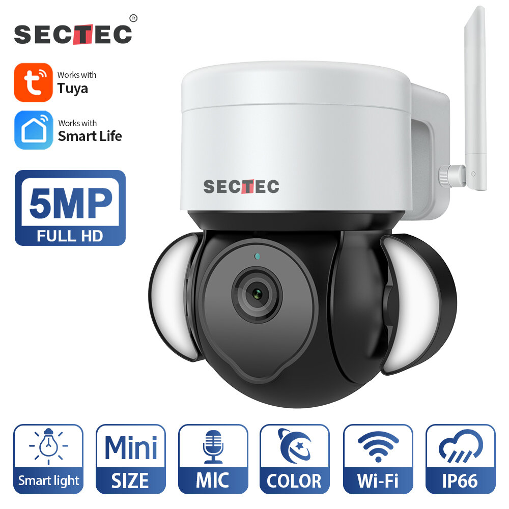 

SECTEC 5MP WiFi Floodlight Camera Intelligent Color Night Vision Auto Tracking IP66 Waterproof Two-way Audio Outdoors Su