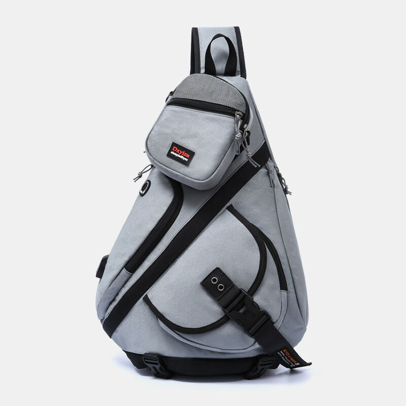 Men 2PCS USB Charging Earphone Large Capacity Multifunction Waterproof Crossbody Bag Chest Bag Sling