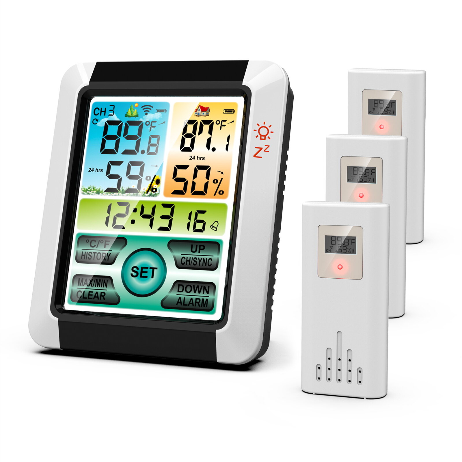 AGSIVO Weather Station Alarm Clock Wireless Indoor Outdoor Thermometer Sensor Digital Humidity Monitor with Atomic Clock