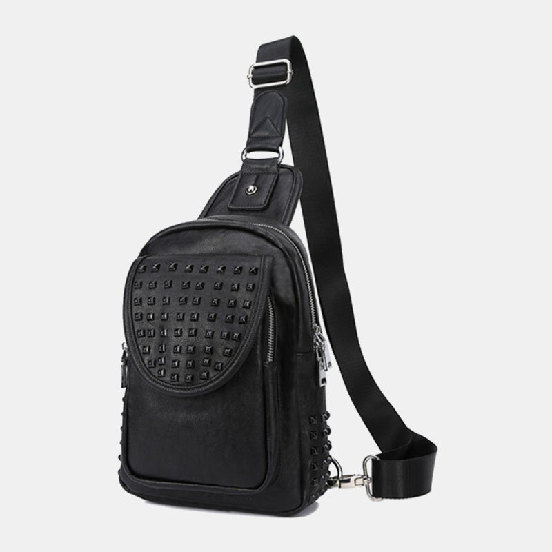 

Men Rivet Decor PU Leather Chest Bag Waterproof Anti-theft Wearable Large Capacity Crossbody Bags