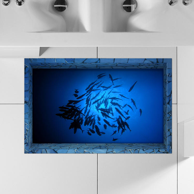 

Паг 3d ванная комната Антипробуксовочная море шаблон рыбы водонепроницаемый стикер этаж стирать душ декор комнаты