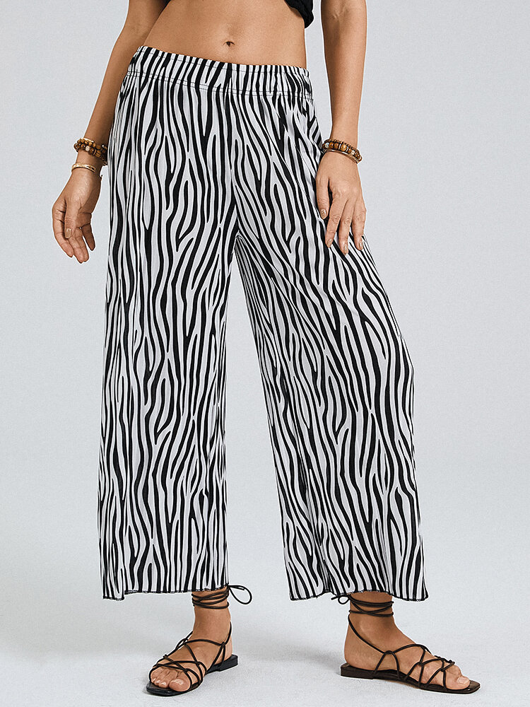 

Zebra Print Elastic Waist Wide Leg Lounge Pants For Women