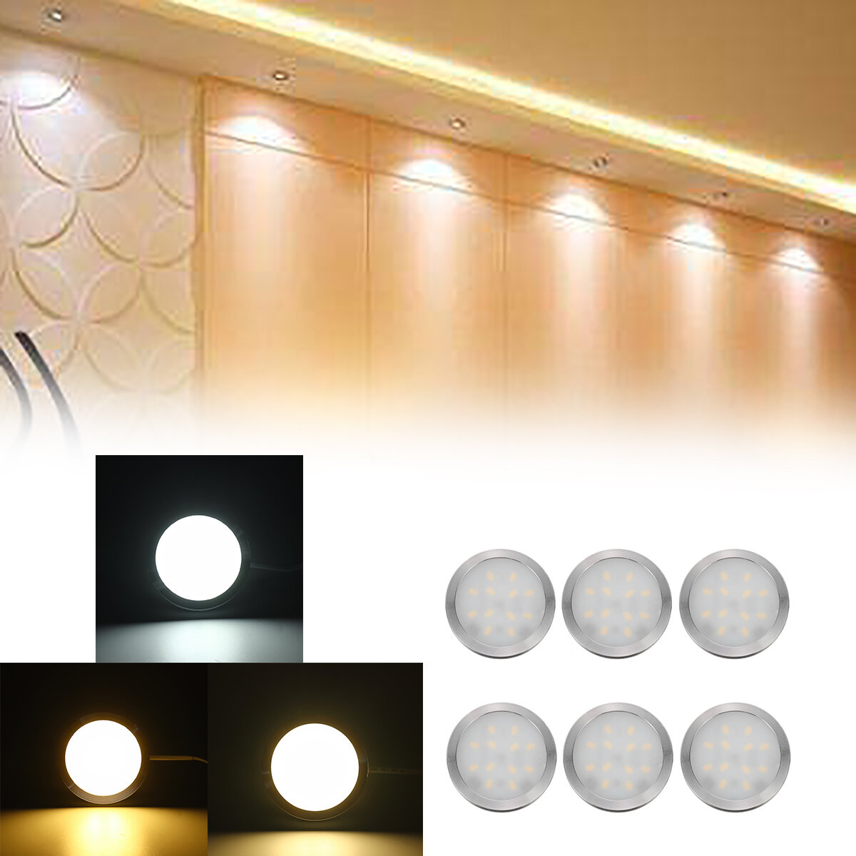 2.5W 6-in-1 LED-onderkastverlichting Plafondpaneel naar beneden slanke keukenkast inbouwlamp DC12V