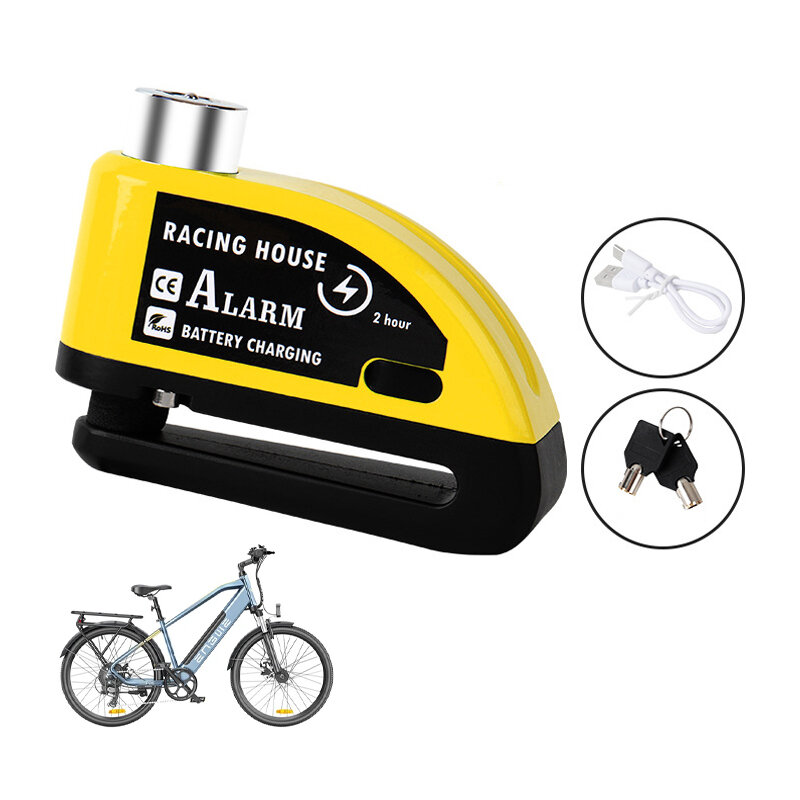 Bike Alarm Disc Brake Lock Security Anti-theft Type-C Rechargeable Large Capacity Battery Waterproof Aluminum Alloy Whee