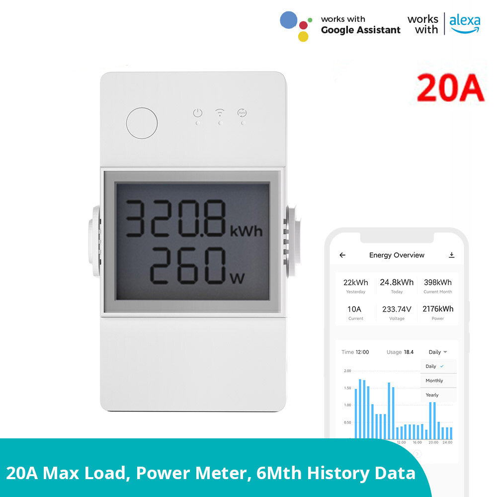 

Sonoff POW Elite 20A Smart Wifi Power Meter Switch Intelligent Energy Controller 6-Month Consumption History Data Overlo