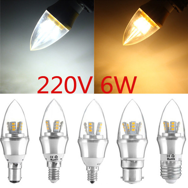 E27 / E14 / E12 / B22 / B15 6W LED warmes weißes / weißes 25SMD 2835 Silber Kerze Glühlampe Lampe 220V