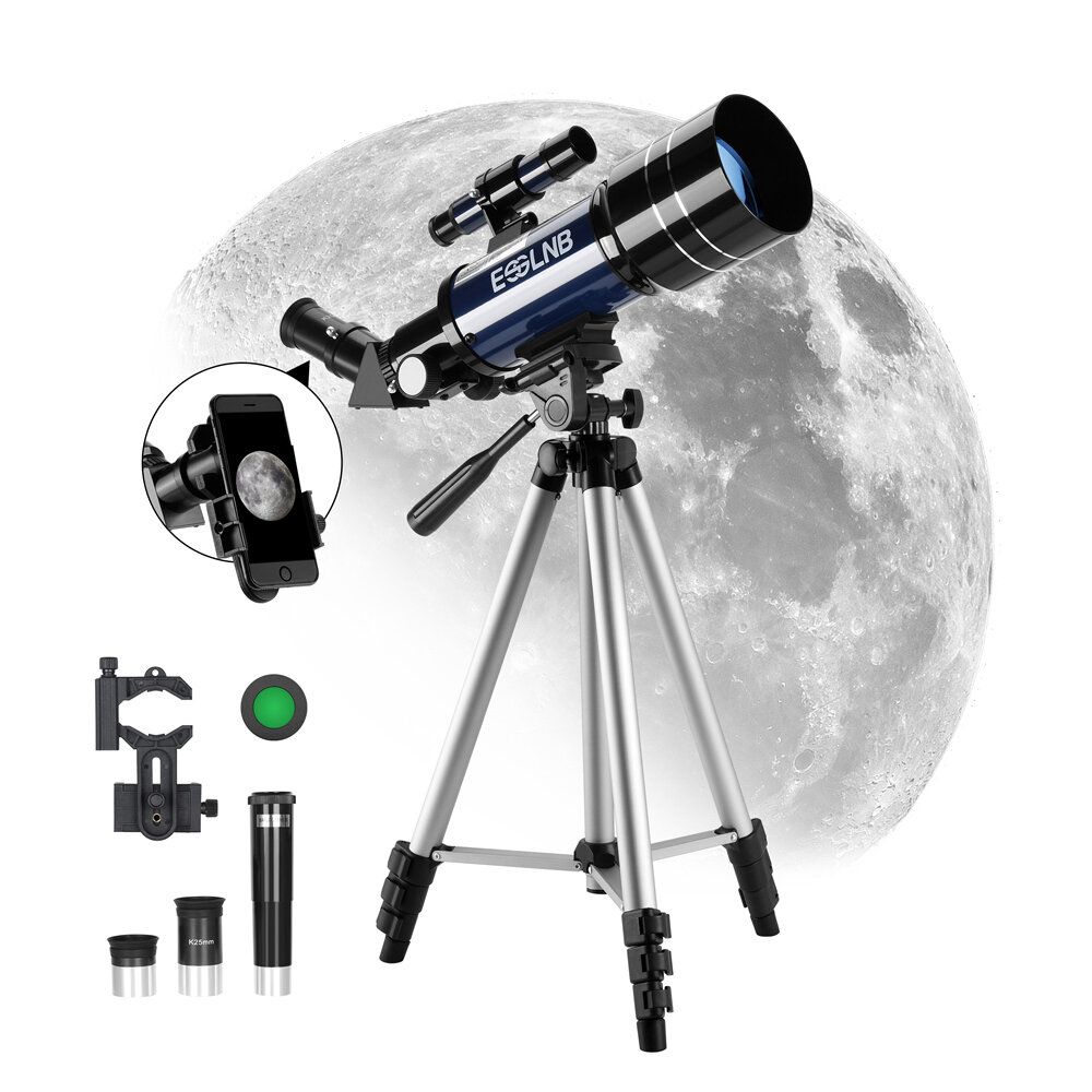 [US Direct] ESSLNB 15X-180X Αστρονομικό Τηλεσκόπιο 70mm Διάφραγμα Ρεφράκτορας Τηλεσκόπια με Προσαρμογέα Κινητού & Ρυθμιζόμενο Πόδι για Αρχάριους της Αστρονομίας