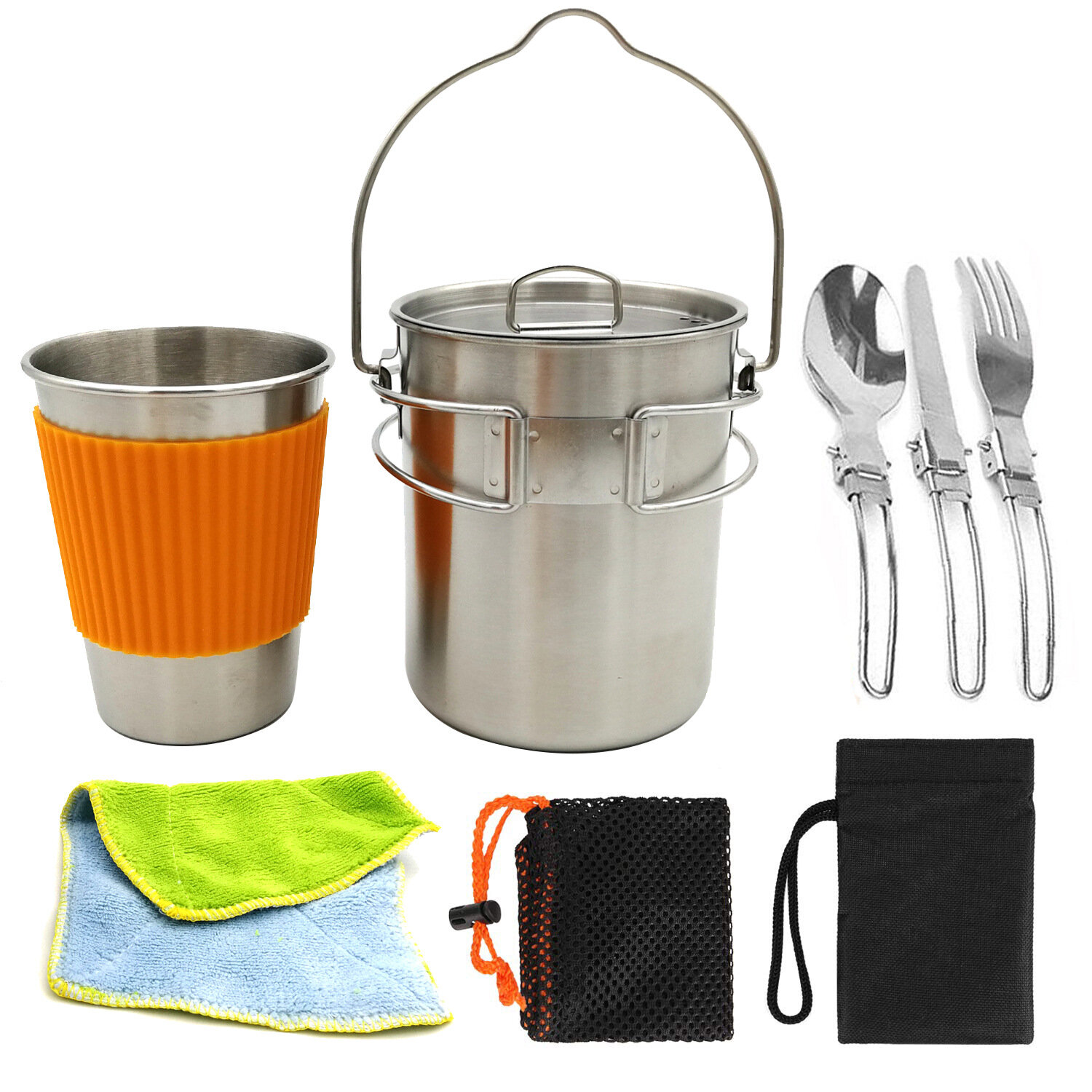 26 oz Kamp Su Bardağı Turist Mutfak Takımı 304 Paslanmaz Çelik Piknik Mutfak Ekipmanı Seyahat Pişirme Seti ile