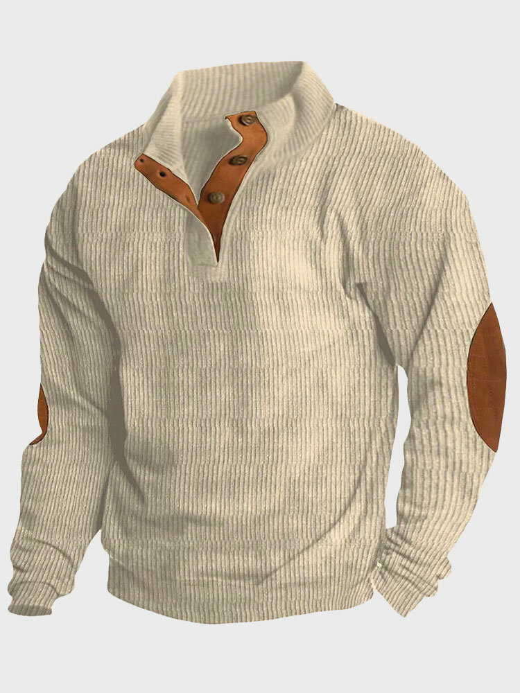 

Mens Two Tone Patchwork Stand Collar Corduroy Pullover Sweatshirts