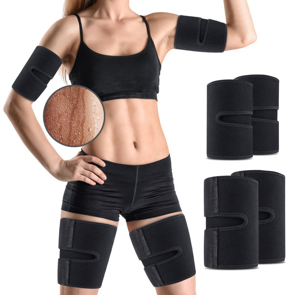 OUTERDO 4PCS Kit Arm and Thigh Sport Protective Straps Trimmers Tape Body Exercise Wraps Adjustable Improve Sweating for