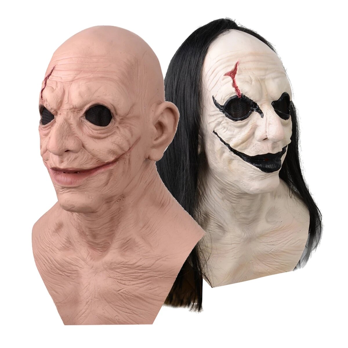 Halloween Masker Pruik Oude Man Masker Hoofddeksel Glimlachend Oudere Clown Horror Masker