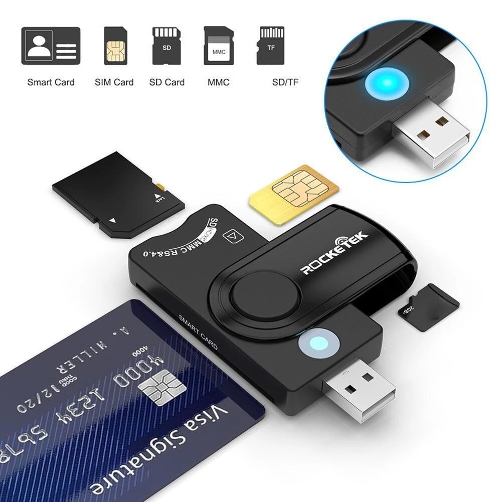 

Rocketek CR310 USB 3.0 Smart Card Reader Micro SD/TF Memory ID Bank EMV Electronic DNIE DNI SIM Cloner Connector Adapter
