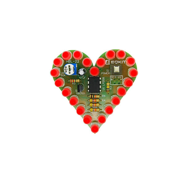 3Pcs Heart Shaped Red Light Kit DIY Breathing Light Parts DC4-6V Speed Adjustable