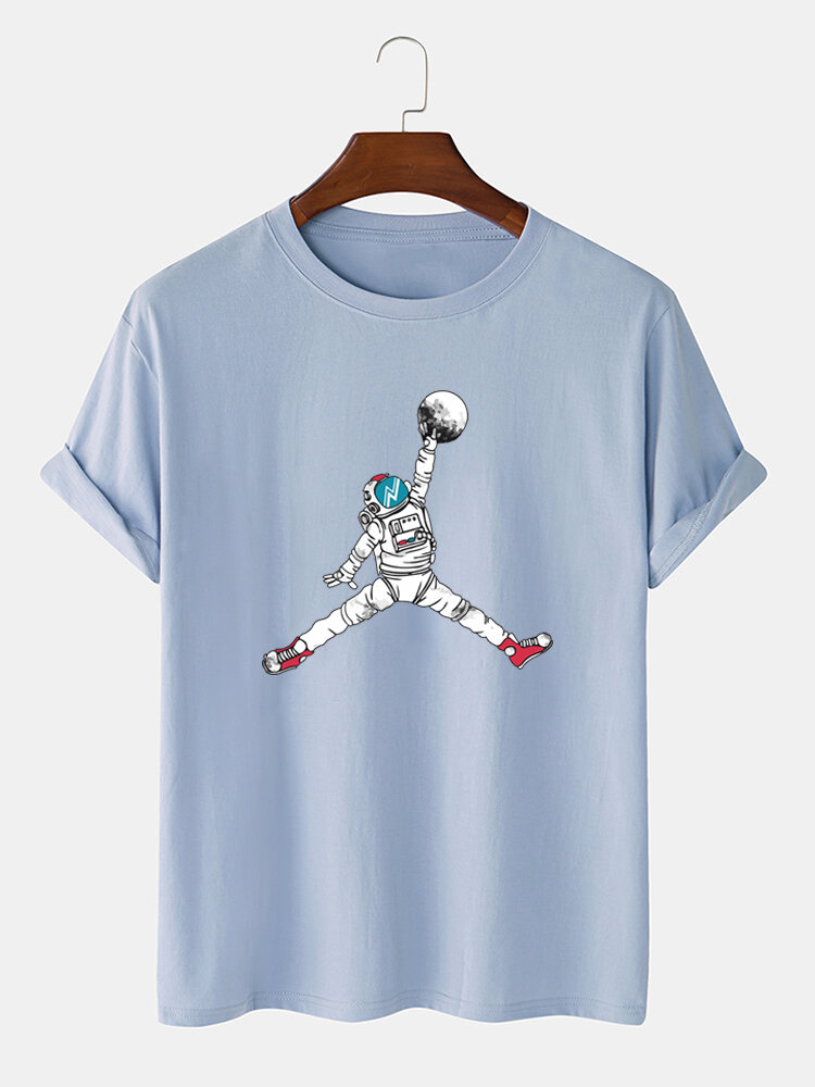 Astronaut Cartoon Print T-shirts met korte mouwen en ronde hals