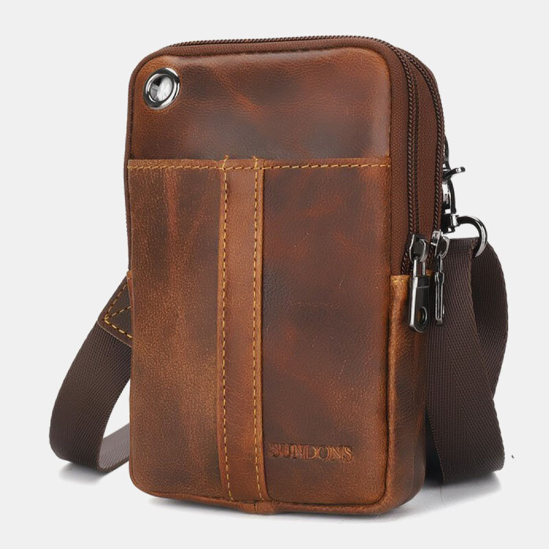 

Men Genuine Leather Multi-carry Retro 6.5 Inch Phone Bag Waist Bag Crossbody Bag Sling Bag