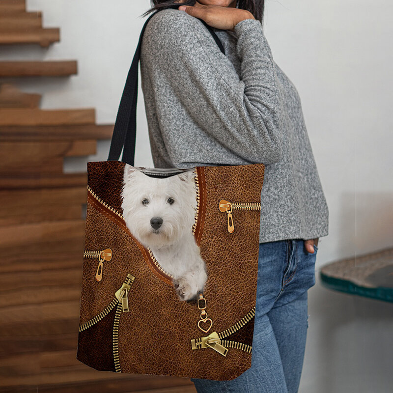 Women Canvas Cute 3D Three-dimensional Cartoon Dog Pattern Casual Shoulder Bag Handbag Tote