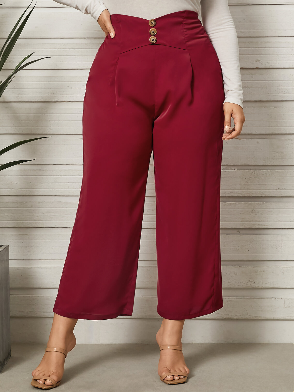 YOINS Plus Size Button Design Elastic Waist Pants