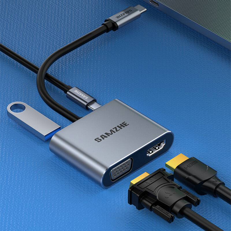 

SAMZHE DK-HV4 4 in 1 Multi-Ports USB-C to HDMI/ VGA/ USB2.0/ PD Converter Type-C HUB Adapter 4K 60Hz USB 100W PD Chargin