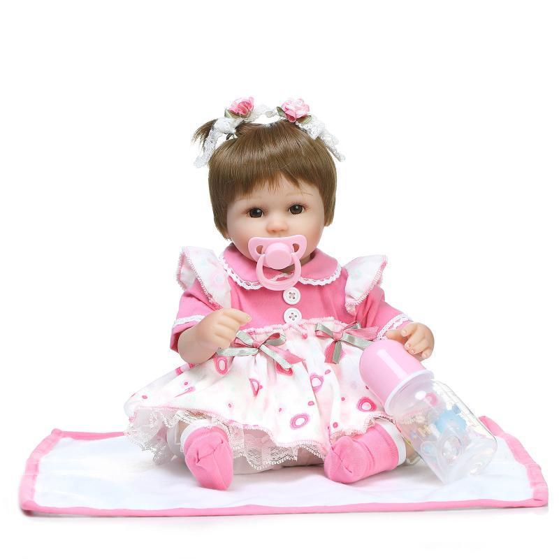NPK 16 inch 42 cm reborn baby twee pigtail Soft siliconen pop handgemaakte levensechte babymeisje poppen