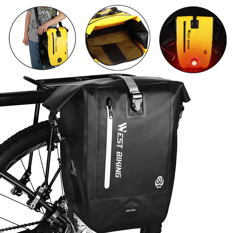 حقيبة رف الدراجة الهوائية الكاملة المقاومة للماء من WEST BIKING بسعة 25 لترًا لحامل الأمتعة والسرج والصندوق، وإكسسوارات حقائب الأمتعة السوداء للدراجات الطريقية والجبلية.