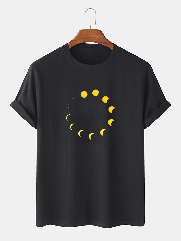 100 Cotton Breathable Moon Eclipse Print Short Sleeve Casual T Shirts