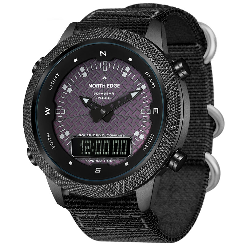

North Edge EVOQUE Solar Powered Luminous Display Compass Countdown 5ATM Waterproof Men Dual Display Watch