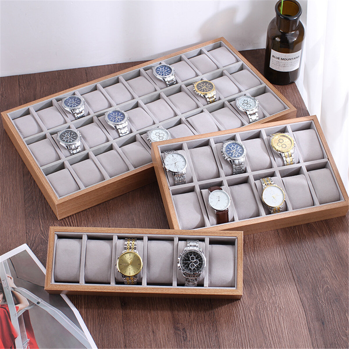 6/12/30 Slots Wooden Material Watch Box with Pillow Watch Display Storage