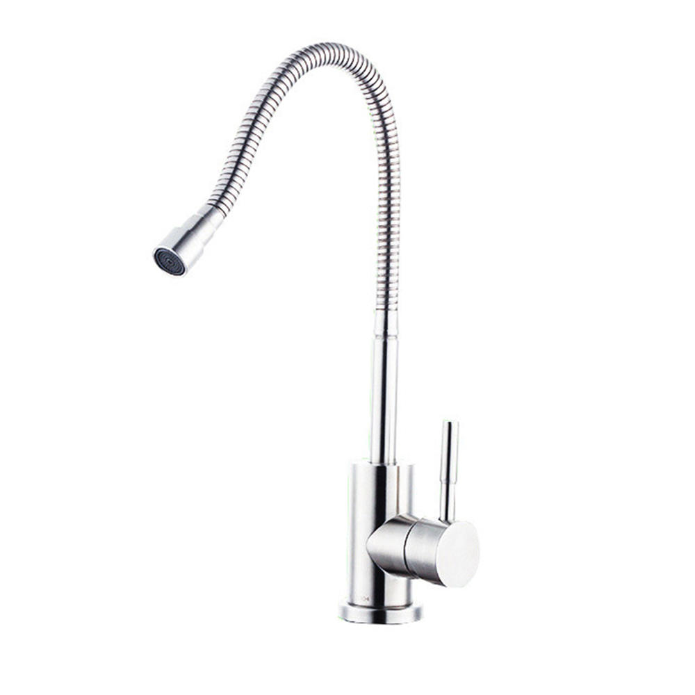 Stainless Steel Kitchen Sink Faucet Modern Chrome Basin Single Lever Tap