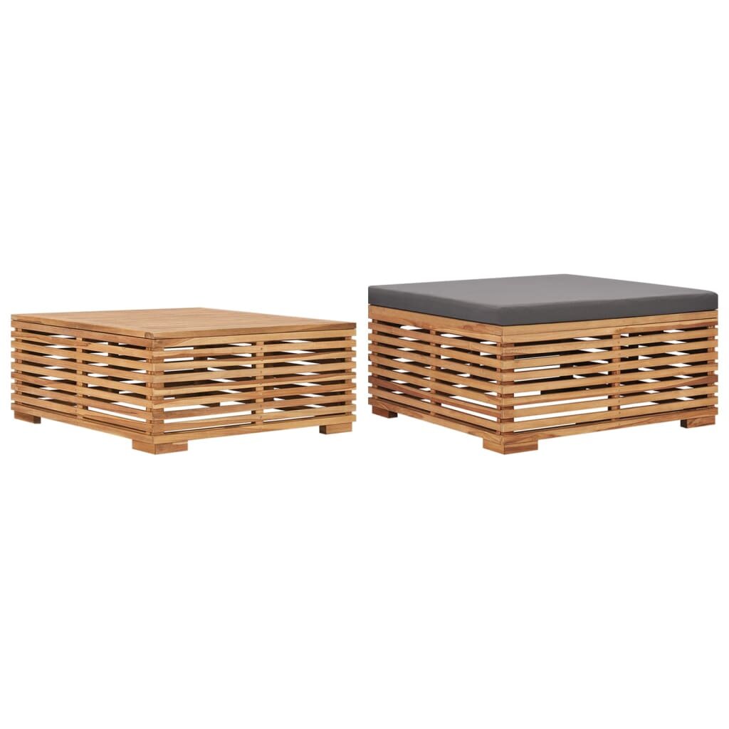 Garden Table and Footrest Set&Dark Gray Cushion Solid Teak Wood