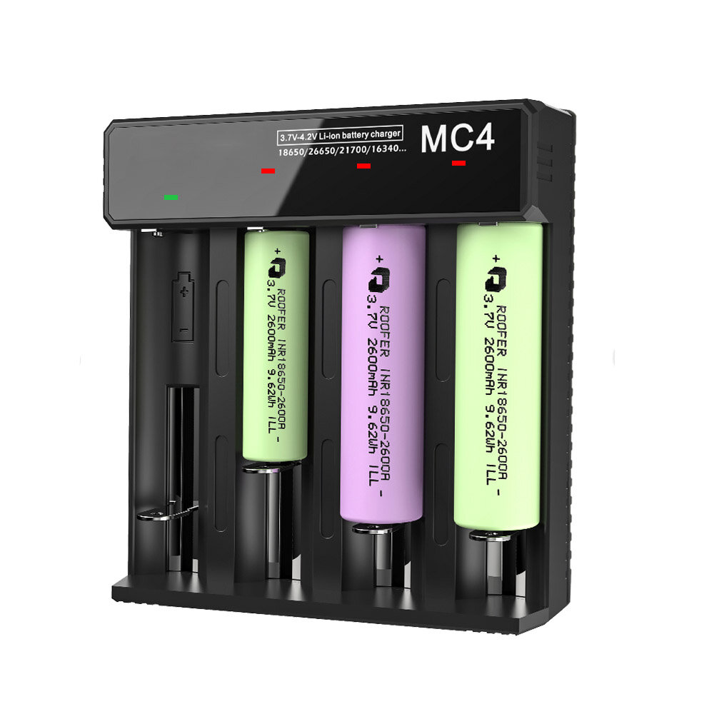 

3.7V-4.2V LED Power Indicator TC/CC/CV 3Modes USB Rechargeable 4Slots Lithium Battery Charger 18650/26650/21700 Battery