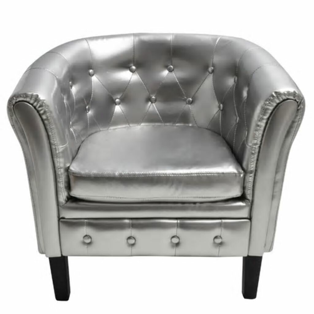 Tub Chair Silver Faux Leather