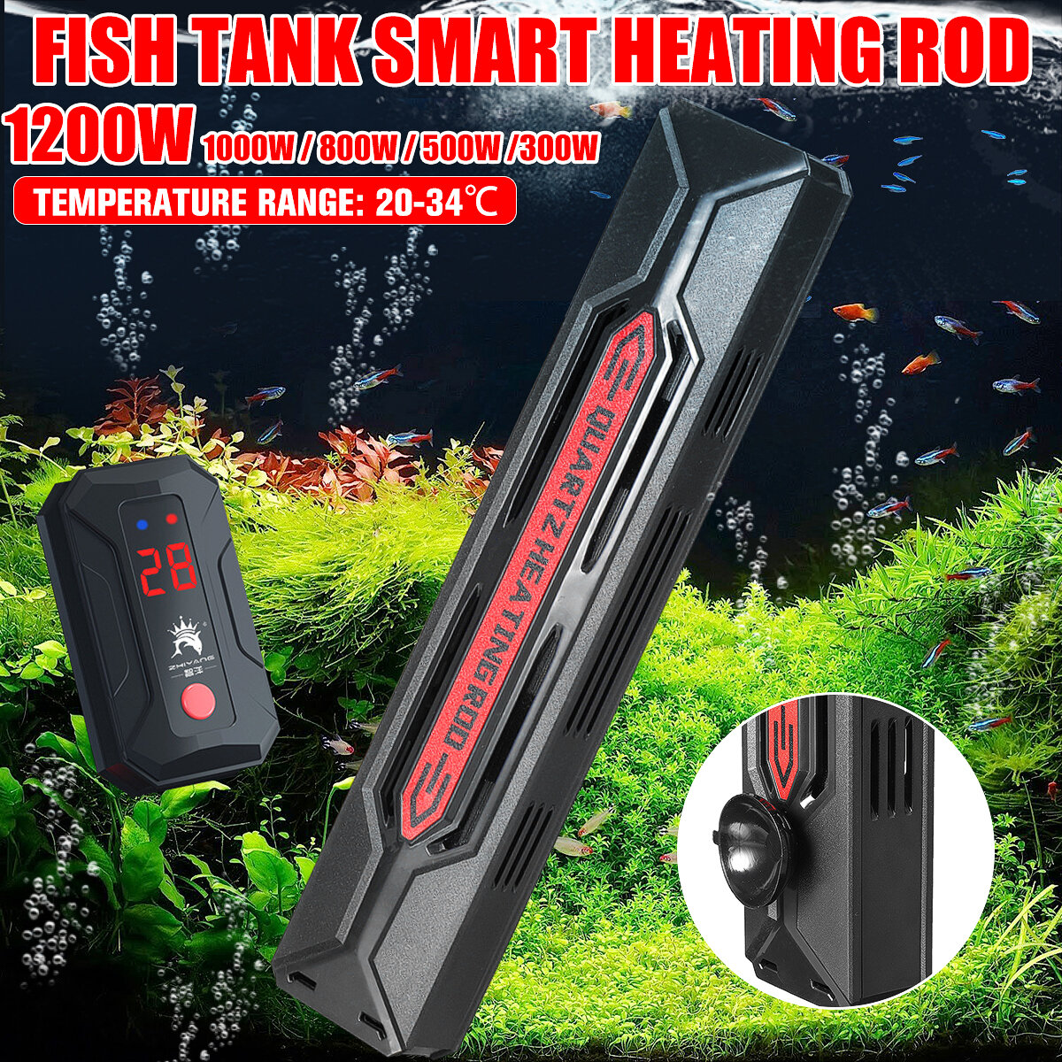 Aquarium Submersible Heater Tank LCD Display Digital Adjustable Water Heating Rod Constant Temperature Control