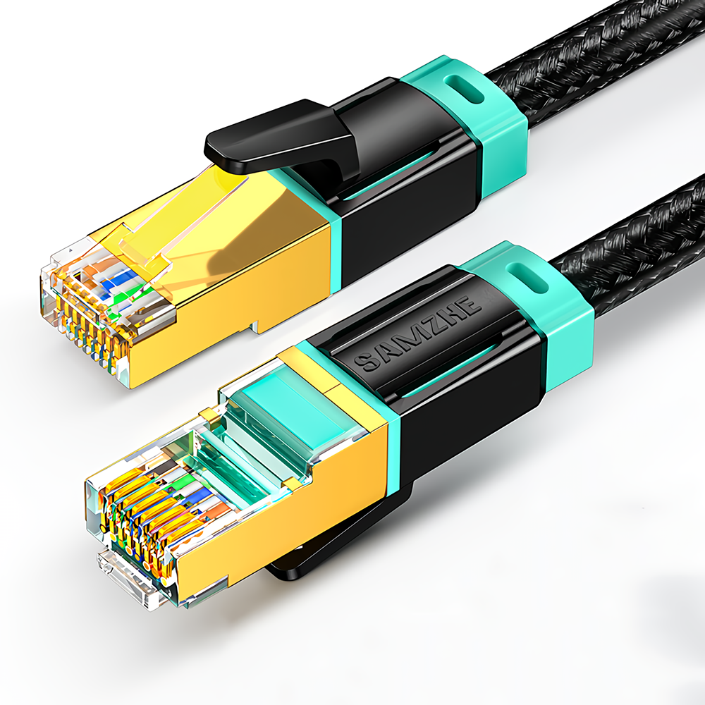 SAMZHE Cat8 SSTP Ethernet-kabel Netwerk Nylon Gevlochten hoge snelheid 40 Gbps 2000 MHz netwerk inte