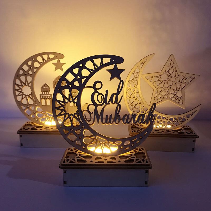 

EID Мубарак деревянный Кулон с LED свечами свет Рамадан украшения для дома исламских мусульман вечерние Декор Ид
