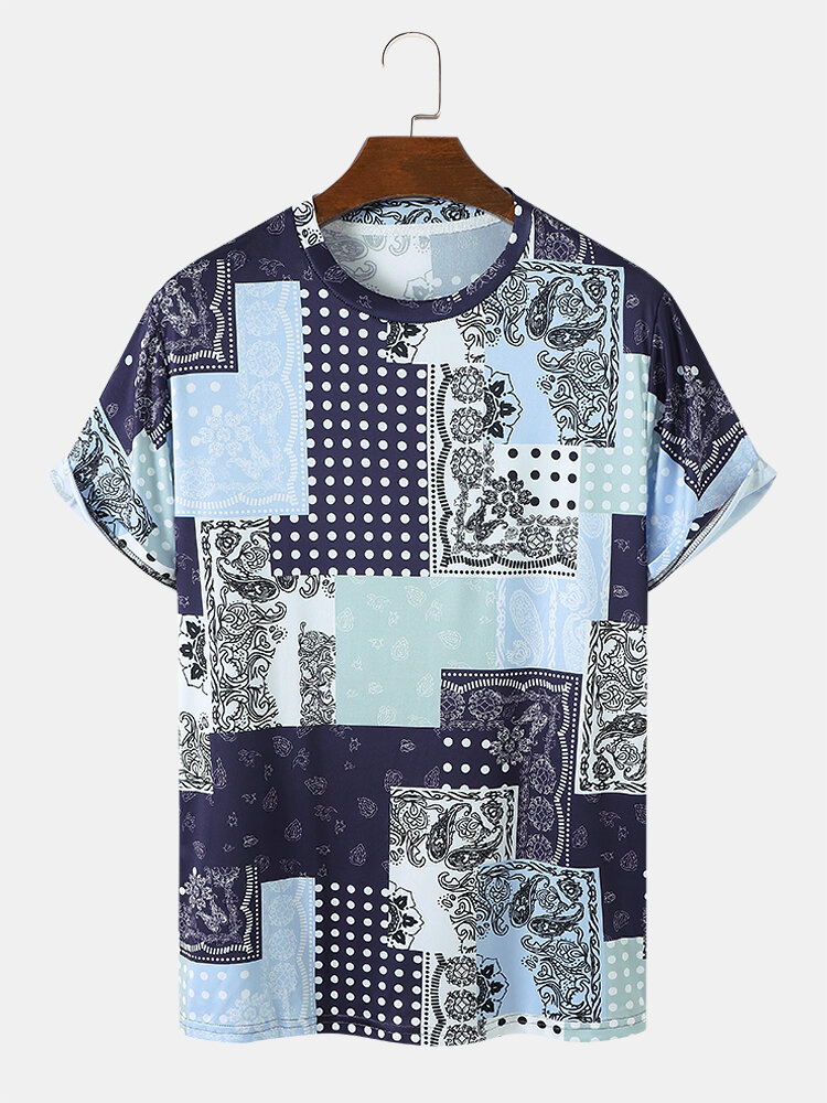 

Men Paisley & Scarf Print Short Sleeve Round Neck T-Shirts